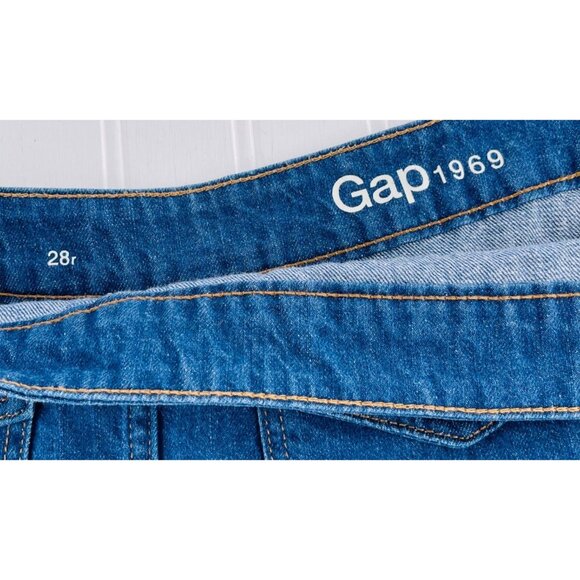 Gap 1969 Women's Denim A-Line Mini Skirt Size 6R 28R Blue Front Flap Pockets Y2k - Picture 2 of 5